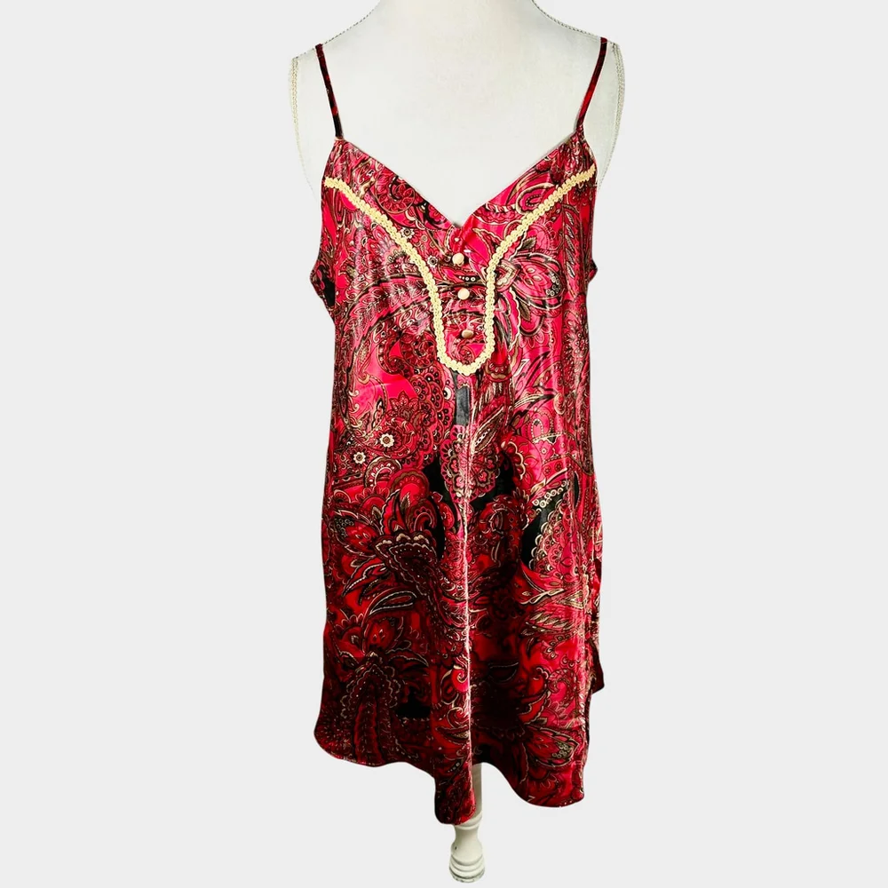 VTG Peignoir Babydoll California Dynasty Nightgown Satin Paisley Robe Set Sz L